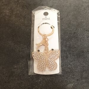 Mint Gold-tone Butterfly Crystal Key Ring Charm